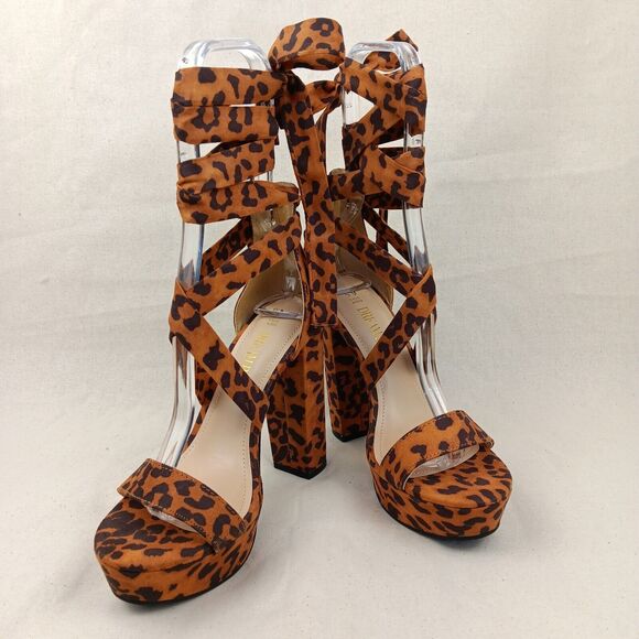 DREAM PAIRS Leopard Platform Strappy Gladiator Block Heel Size 6.5 - Picture 1 of 10